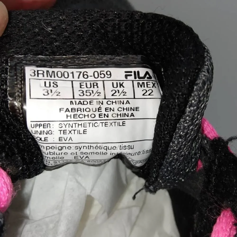 FILA Girl's Pre-owned Charcoal Gray & Pink Running Sneakers - sz. 3 1/2Y